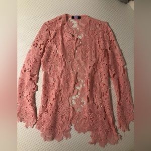 Lacy, pink long sleeve cardigan
